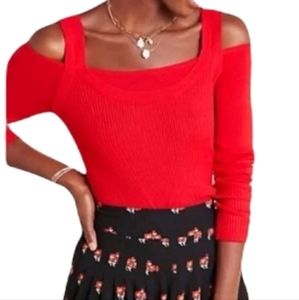 Anthropologie Red Jamie Ribbed Open Shoulder Long Sleeved Knit Shirt